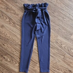 SHEIN Dark Blue Navy High-Waisted Pants Paper Bag Style Small